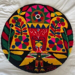 Venezuelan Handmade Colorful Round Hooked Rug Wall Tapestry Fiber Art